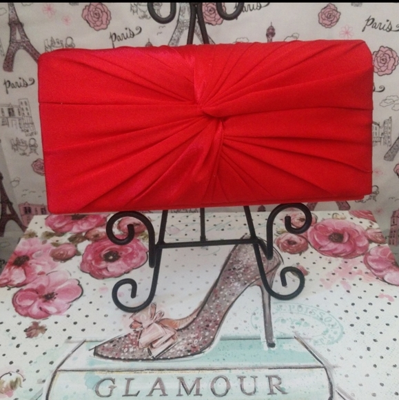 d'margeaux Handbags - d'margeaux Red Satin Clutch Evening Bag